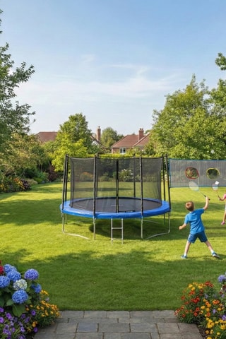 Red multijuegos para cama elástica - juego interactivo con aberturas de colores - 250 x 200 cm