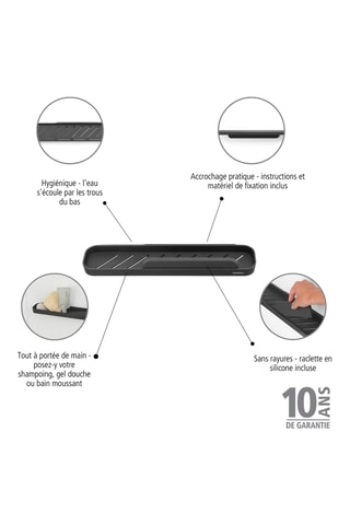 Mensola e tergivetro per doccia MindSet - 42,1 x 9 x 7,3 cm - Nero