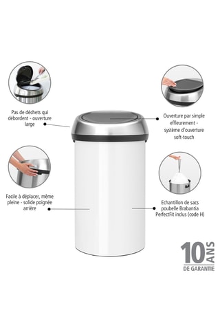 Poubelle Touch Bin - 60 l - Blanc