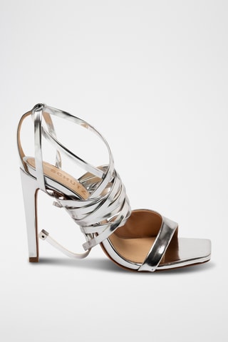 Sandalias de tacón con brillo - Plateado