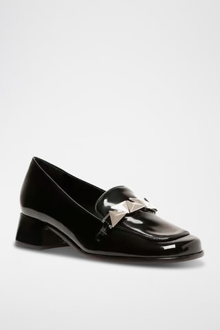 Mocasines de piel de charol de tacón - Negro