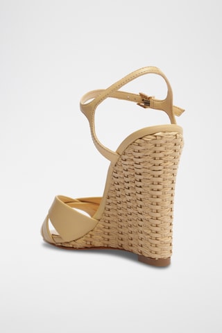 Sandalias de piel de cuña - Beige
