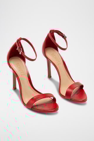 Sandalias de piel de charol de tacón - Rojo