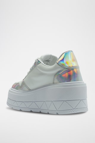 Zapatillas de piel con plataforma - Plateado