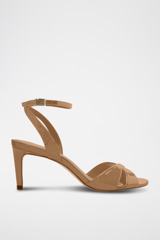 Sandalias de piel de charol de tacón - Marrón