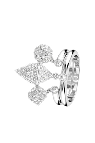 2 anéis com cristais Swarovski - Prateado