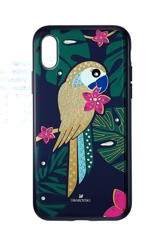 Capa iPhone XS Max com cristais Swarovski Tropical Parrot - 
Preto e verde