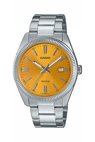 Stalen Quartz Horloge Timeless - Zilverkleurig en Oranje