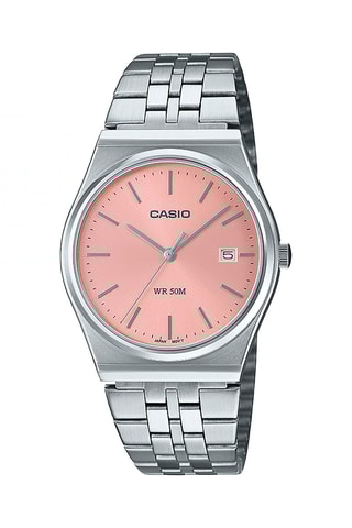 Stalen Quartz Horloge Timeless - Zilverkleurig en Koraalrood