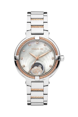 Montre à quartz en acier et nacre Gardena Compteur phases de la lune - Argenté et doré rose