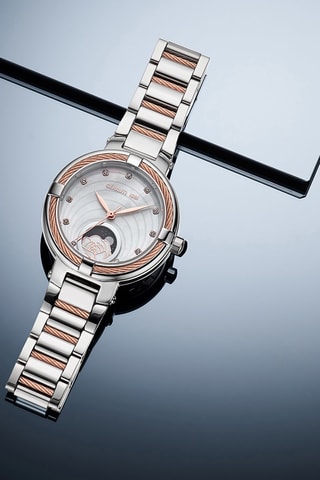 Montre à quartz en acier et nacre Gardena Compteur phases de la lune - Argenté et doré rose
