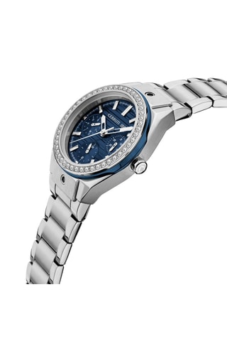 Stalen Quartz Horloge met Swarovski Kristallen Ruscello - Zilverkleurig en Marineblauw