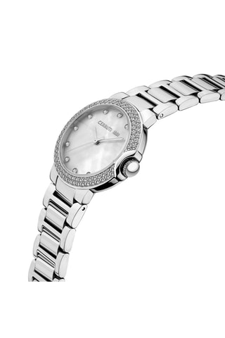 Stalen Quartz Horloge met Parelmoer en Swarovski Kristallen Mezzana - Zilverkleurig en Wit