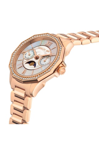 Stalen Quartz Horloge met Parelmoer en Swarovski Kristallen Jesina - Maanstandweergave - Roségoudkleurig