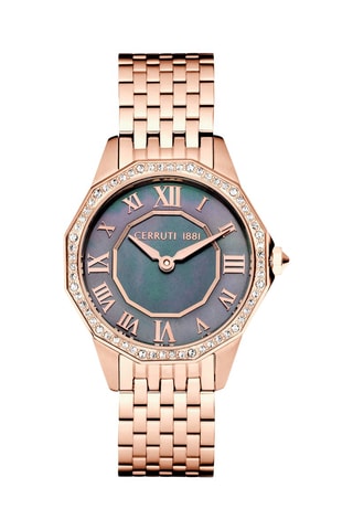 Stalen Doublé Roségoud Quartz Horloge met Parelmoer Jesina