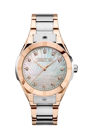 Stalen Quartz Horloge met Parelmoer en Swarovski Kristallen Ruscello - Roségoudkleurig en Zilverkleurig