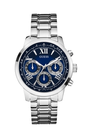 Stalen Quartz Horloge - Chronograaf - Zilverkleurig en Blauw