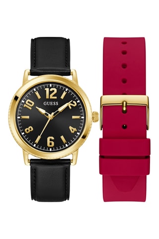 Coffret relógio de quartzo e braceletes em couro e silicone