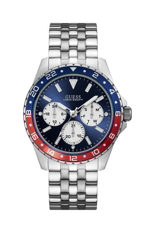 Stalen Quartz Horloge Zilverkleurig en Blauw