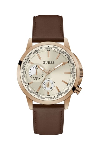 Relógio de quartzo em couro - Taquímetro - Castanho e dourado-rosa