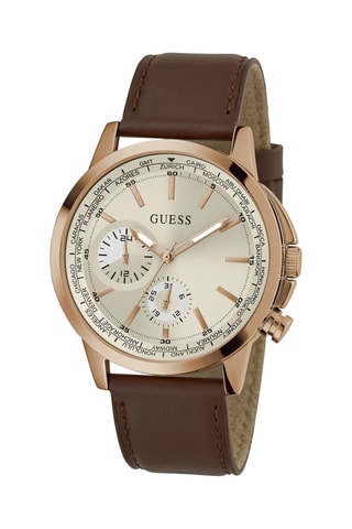 Relógio de quartzo em couro - Taquímetro - Castanho e dourado-rosa