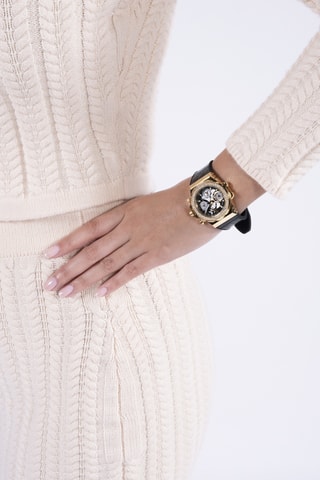 Leren en Silicone Quartz Horloge - Zwart - Chronograaf