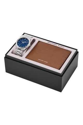 Set Stalen Quartz Horloge en Leren Pasjeshouder