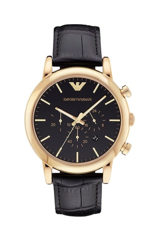 Leren Quartz Horloge- Chronograaf - Zwart en Goudkleurig