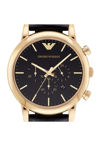 Leren Quartz Horloge- Chronograaf - Zwart en Goudkleurig