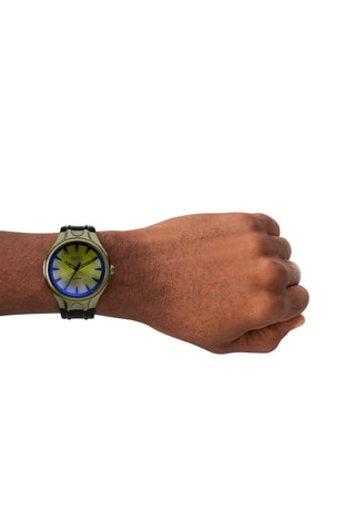 Leren Quartz Horloge - Zwart en Groen