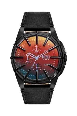 Montre à quartz en cuir - Chronographe - Noir et rouge