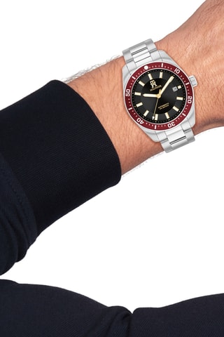 Stalen Automatische Horloge - Zilverkleurig en Bordeauxrood