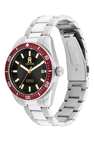 Stalen Automatische Horloge - Zilverkleurig en Bordeauxrood