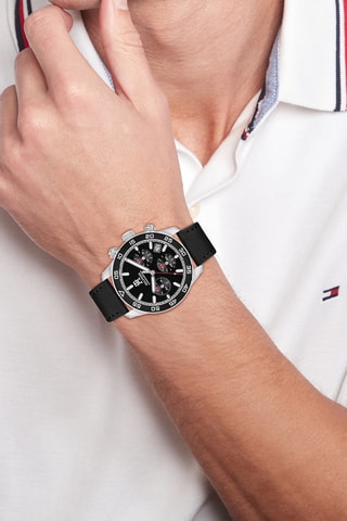 Leren Quartz Horloge - Chronograaf - Zwart