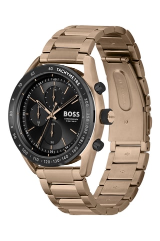 Stalen Doublé Ion Geelgoud Quartz Horloge - Chronograaf en Tachymeter - Goudkleurig en Zwart