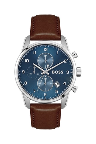 Leren Quartz Horloge - Chronograaf - Bruin en Zilverkleurig