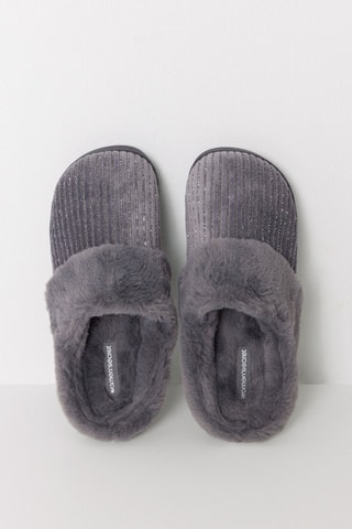 Pantoufles fourrées en velours - Gris foncé