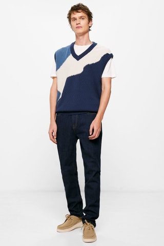 Pull sans manches - Bleu et écru