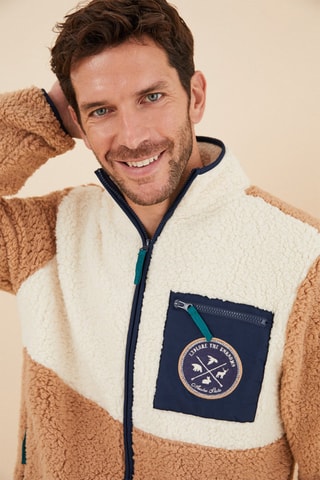 Veste polaire - Beige et bleu marine