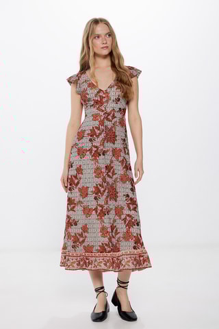 Robe chemise - Beige et rouge