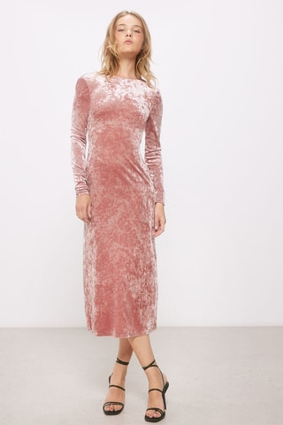 Robe midi en velours - Rose