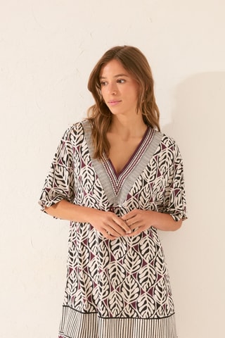 Robe droite - Ecru et bordeaux