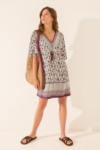 Robe droite - Ecru et bordeaux