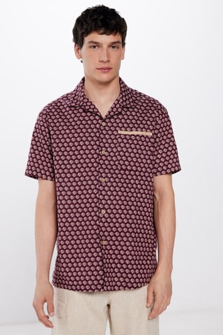 Chemise en lin - Bordeaux et beige