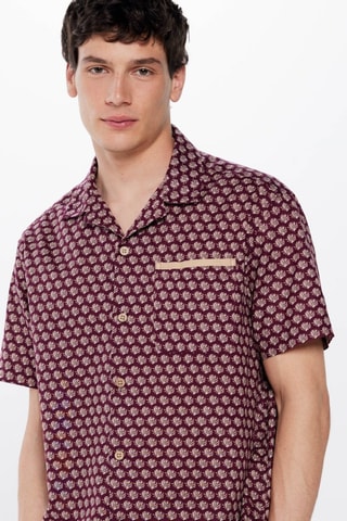 Chemise en lin - Bordeaux et beige