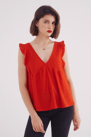 Blouse en broderie anglaise - Rouge