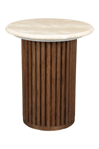 Table d'appoint en chêne et pierre naturelle (travertin) - 40 x 35 cm