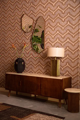 Table d'appoint en chêne et pierre naturelle (travertin) - 40 x 35 cm