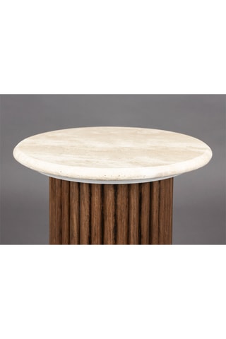 Table d'appoint en chêne et pierre naturelle (travertin) - 40 x 35 cm