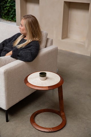 Table d'appoint en bois d'acacia et travertin - 41 x 55 cm